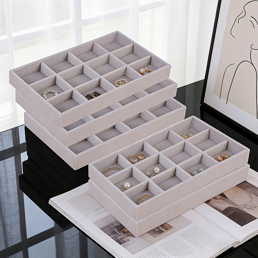 5-Pack Stackable Gray Jewelry Trays for Organised Storage
